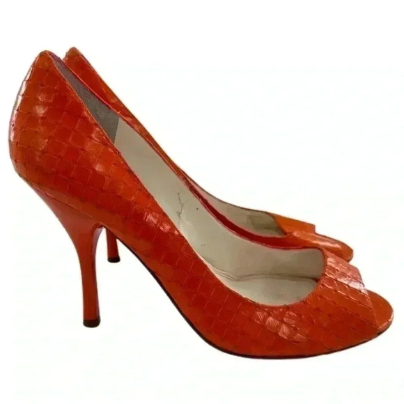 Enzo Angiolini heels sz 8 orange leather snakeskin embossed vintage y2k bright - Picture 1 of 13